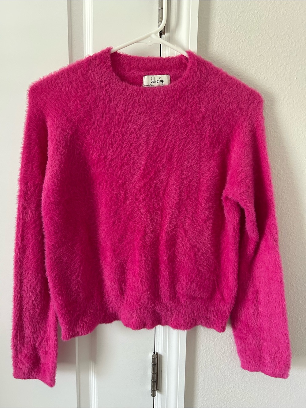 Sadie & Sage Cozy Fuzzy Hot Pink Crewneck Sweater